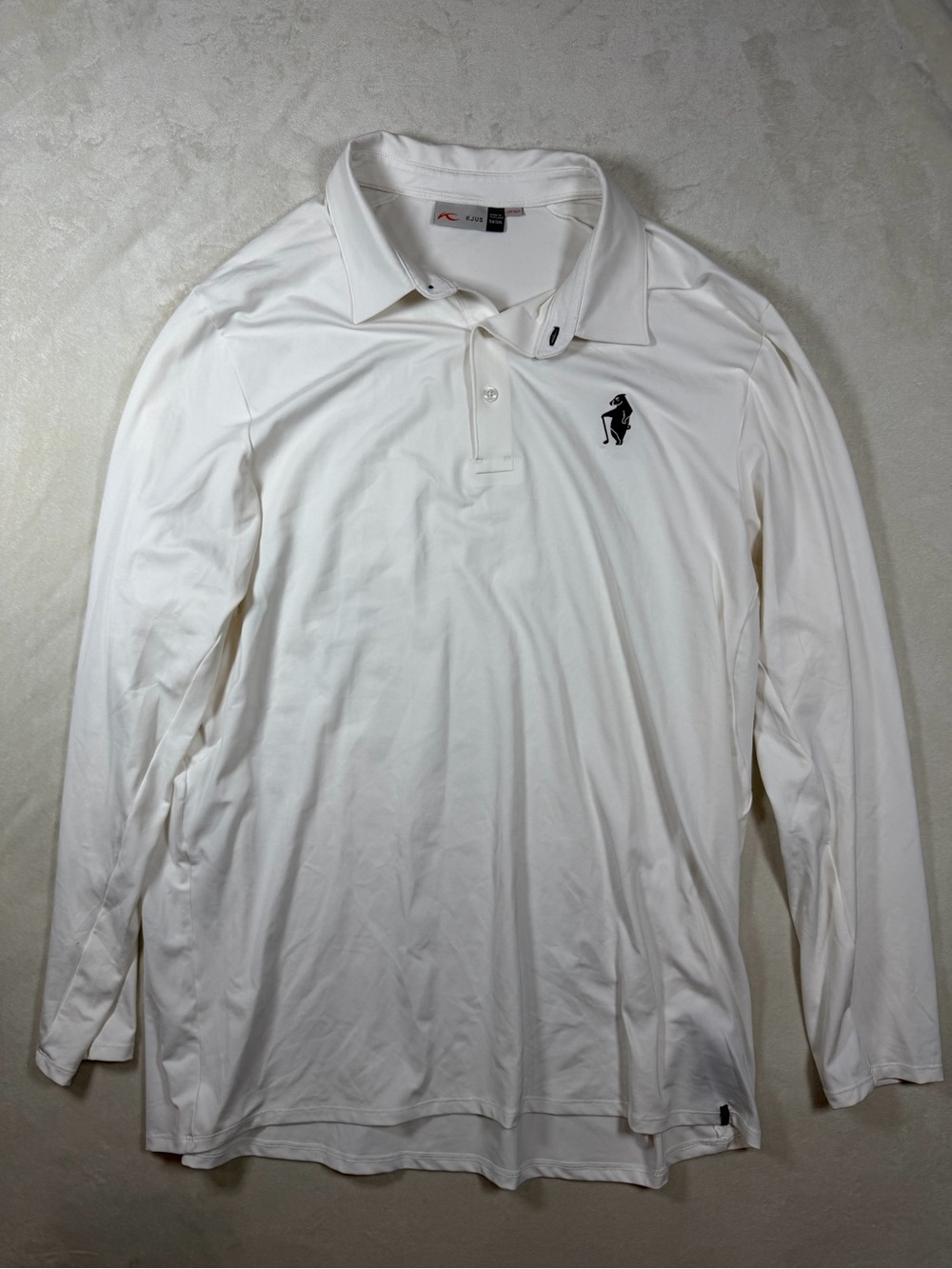 KJUS 3XL Long White Long-Sleeve Performance Stretch Polo with Golf Monkey Logo